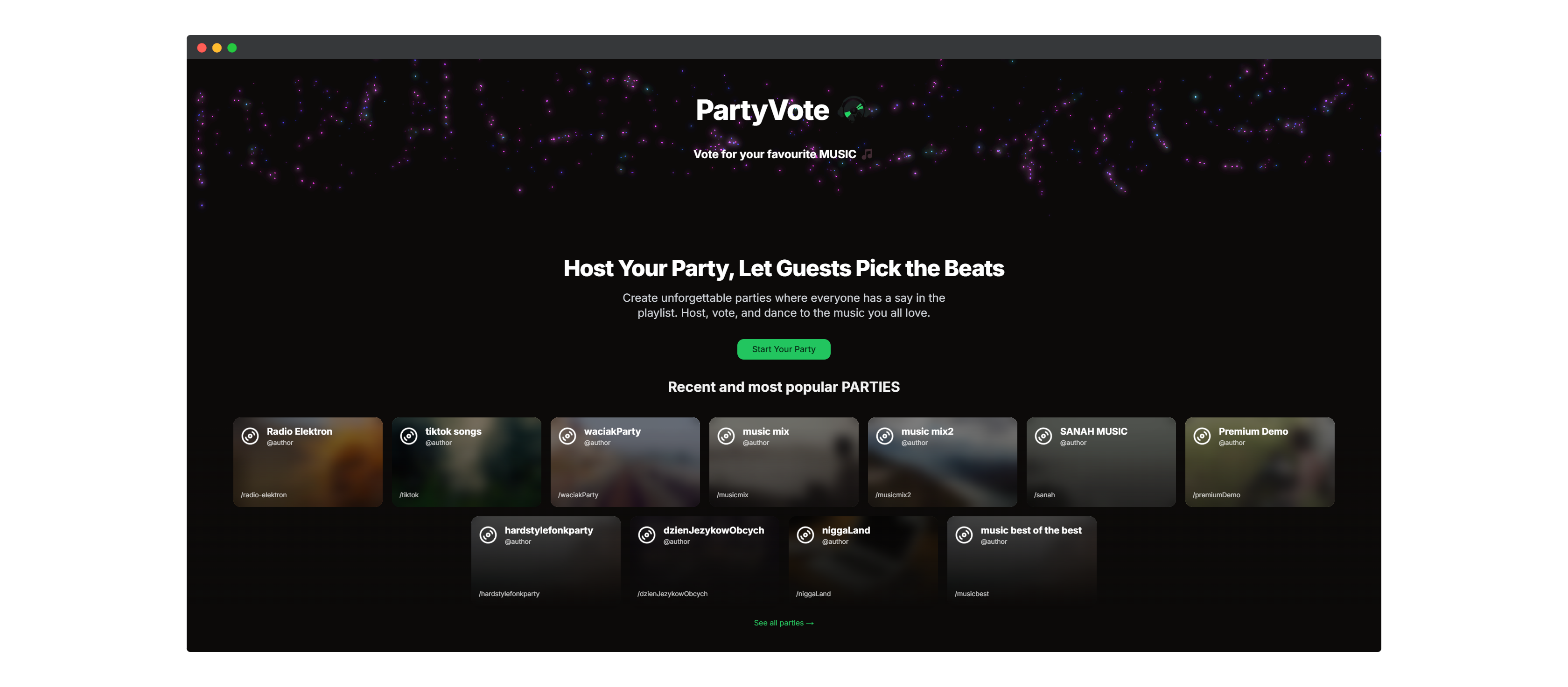 PartyVote Main Page